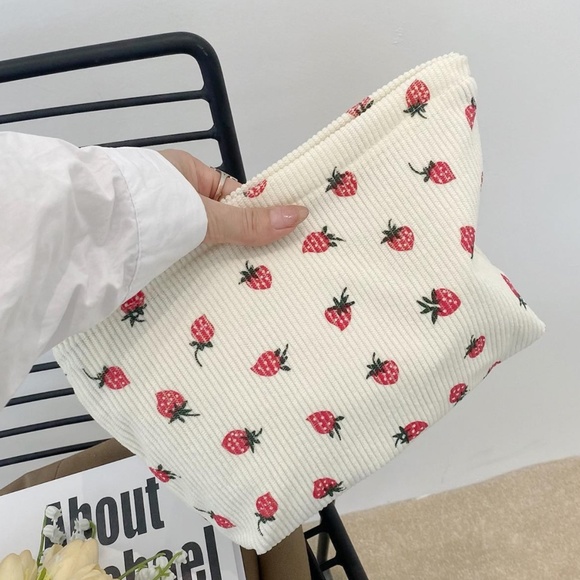 Strawberry Print Clutch Make up Pencil Bag - Picture 4 of 6